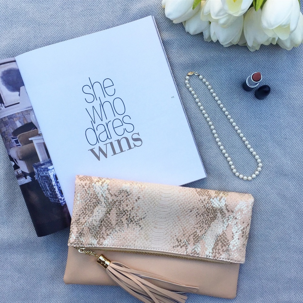 Blush Snake Skin Clutch